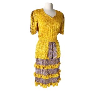 Vintage Phyllis Pittman for Mosaic 100% Silk Tiered Ruffle Dress Size Medium